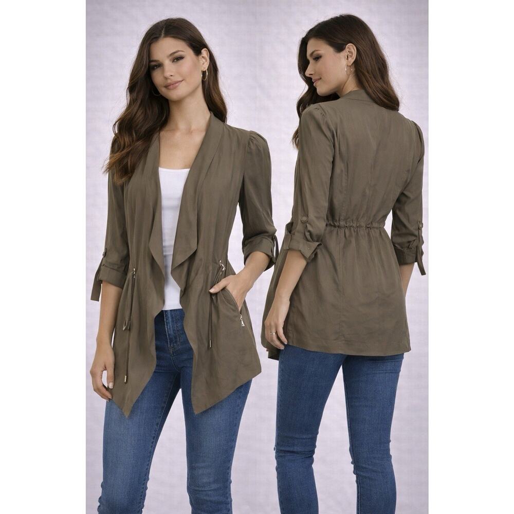 ZARA Tan Lightweight Drape Front Jacket XS | Roll Sleeve Utility Style